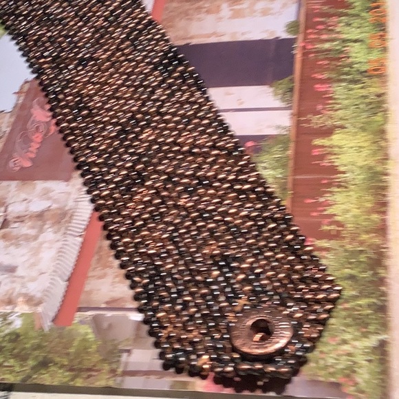 VINTAGE “THREE STAR” SIGNED MESH MULTI BALL BEAD COPPER CHAIN WIDE BRACELET - Picture 1 of 6